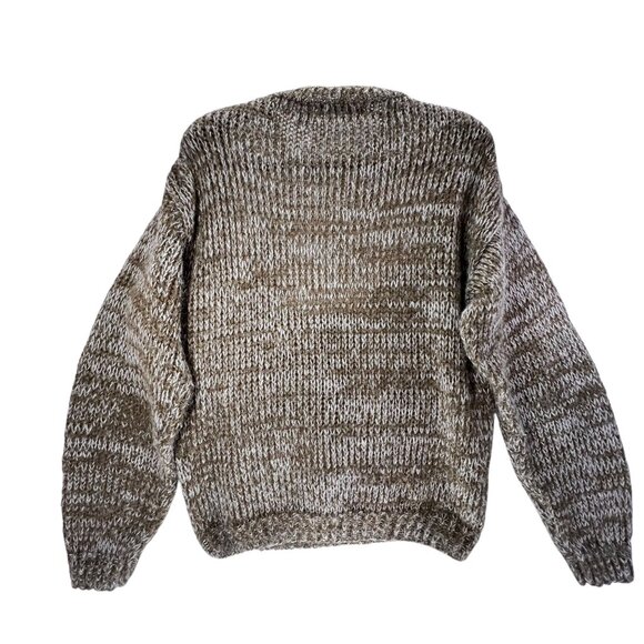 Index 3D Knit Sweater Textured Patchwork Wool Blend Med Green Tan Chunky Nobby - Picture 2 of 8